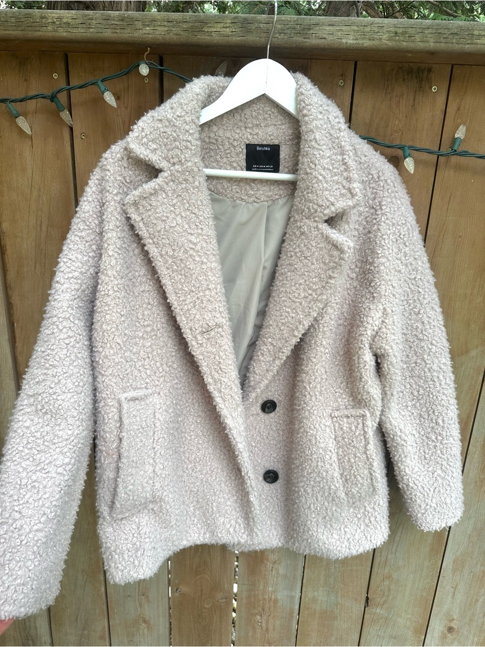 Bershka Light Cream Bouclé Teddy Jacket